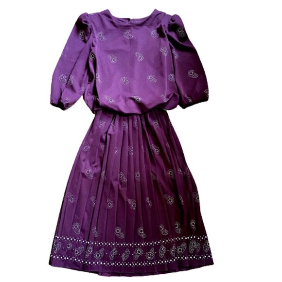 Vintage 80s midi pleated paisley print dress - Picture 10 of 16